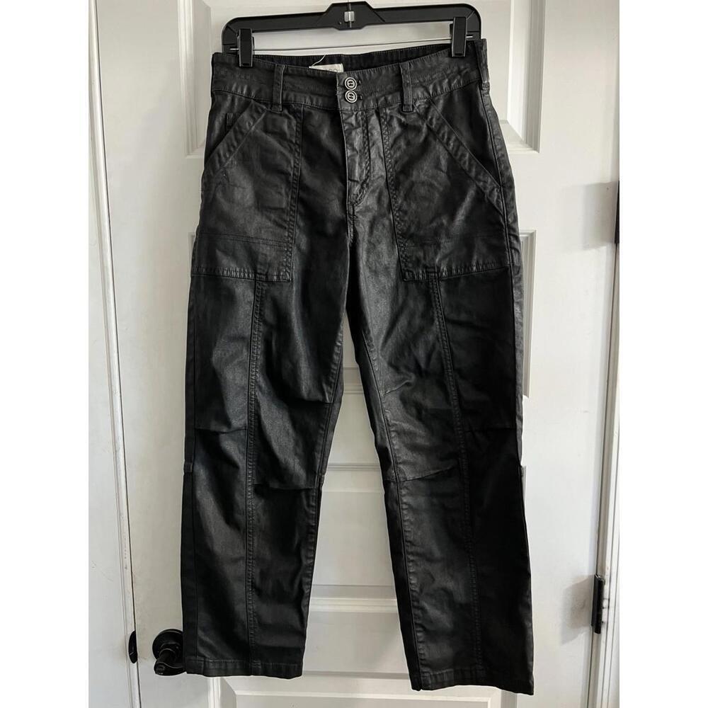 Anthropologie Pilcro Jeans Faux Leather Square Pocket Black Women Sz 27 Moto
